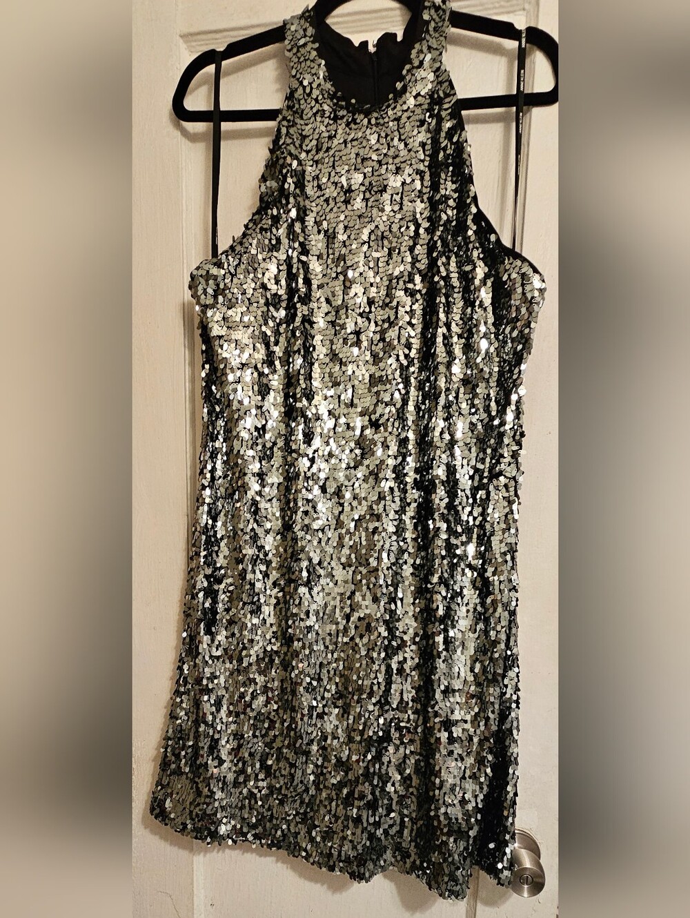 Anne Klein Silver Sequin Halter Mini Dress